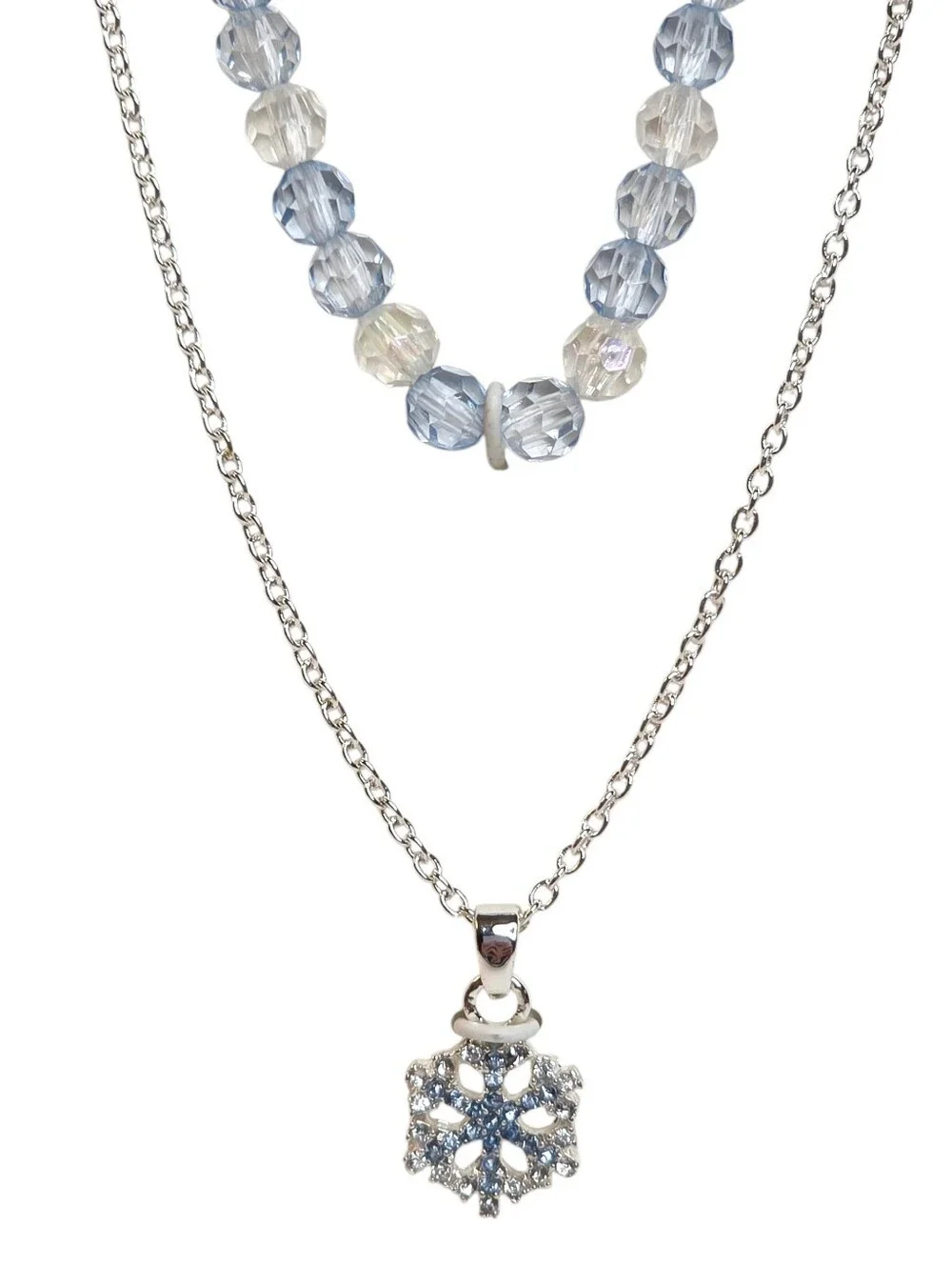 Crewcuts By J Crew Winter Layered Crystal Beaded Snowflake Charm Silver Necklace